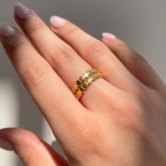 Ring Gold Dainty Ring Beaded Ring WATERPROOF Ring Perfect Stacking Ring PRETTY - Picture 13 of 14